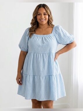 Veveret 100% Cotton Blue‎ Gingham Mini Dress